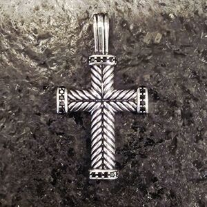 David Yurman Chevron Sterling Silver Amulet With Black Pave Diamonds